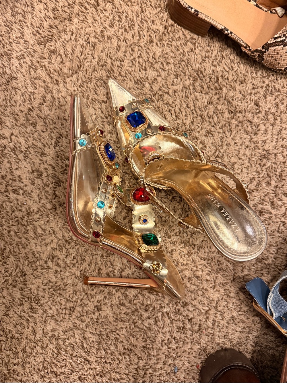 Gold Jeweled Pointed Mule Heels